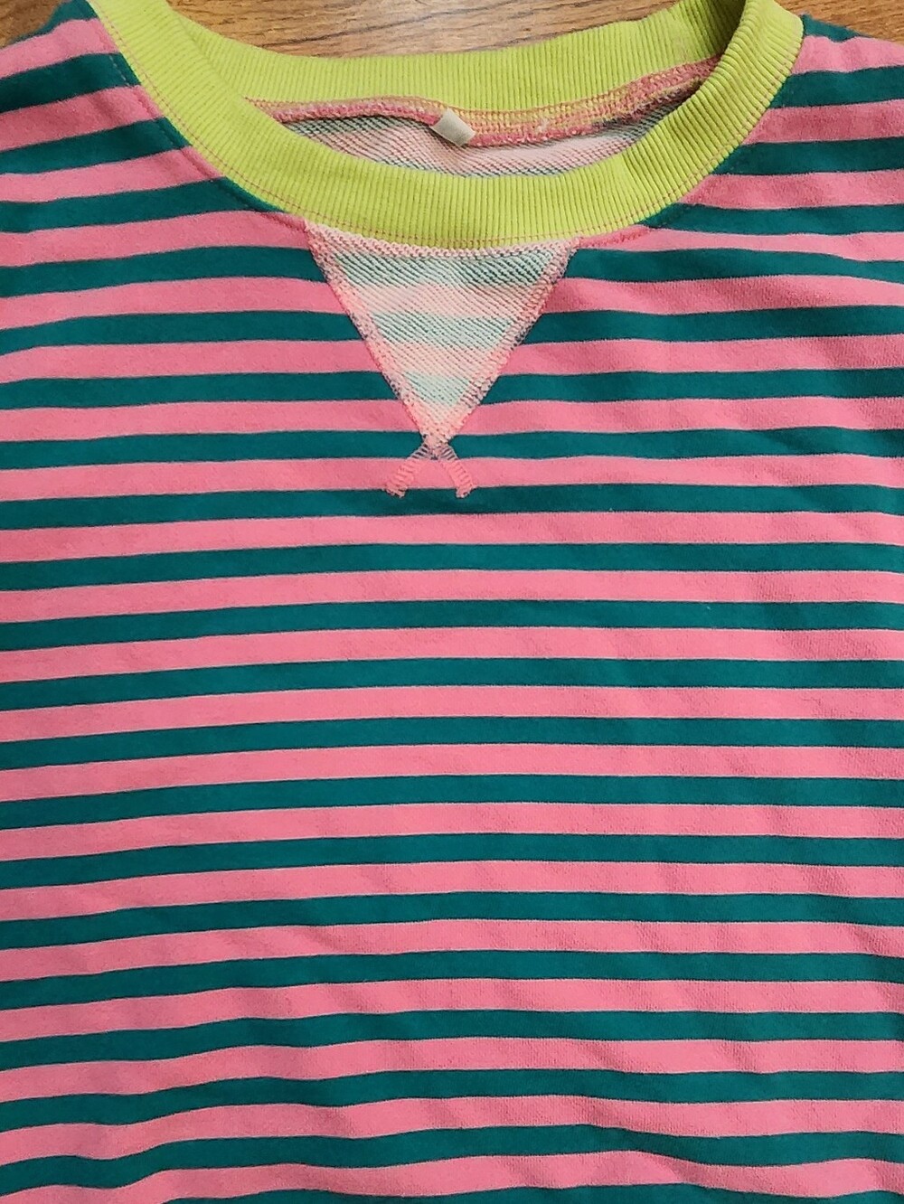 Striped Crewneck Oversized Fleece in Pink, Teal & Neon , Size M